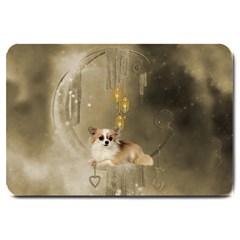 Cute Little Chihuahua With Hearts On The Moon Large Doormat  by FantasyWorld7