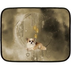 Cute Little Chihuahua With Hearts On The Moon Fleece Blanket (Mini)