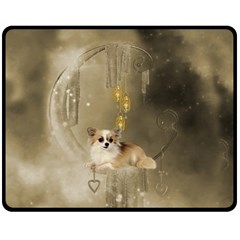 Cute Little Chihuahua With Hearts On The Moon Fleece Blanket (Medium) 