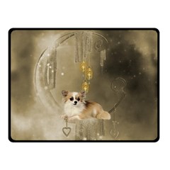 Cute Little Chihuahua With Hearts On The Moon Fleece Blanket (Small)