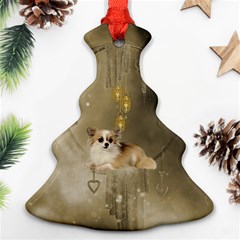 Cute Little Chihuahua With Hearts On The Moon Christmas Tree Ornament (Two Sides)