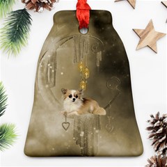 Cute Little Chihuahua With Hearts On The Moon Bell Ornament (Two Sides)