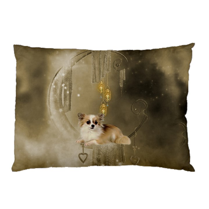 Cute Little Chihuahua With Hearts On The Moon Pillow Case (Two Sides)