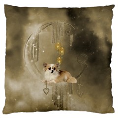 Cute Little Chihuahua With Hearts On The Moon Large Cushion Case (two Sides) by FantasyWorld7