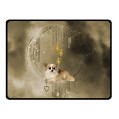 Cute Little Chihuahua With Hearts On The Moon Double Sided Fleece Blanket (Small) 