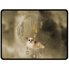 Cute Little Chihuahua With Hearts On The Moon Double Sided Fleece Blanket (Large) 