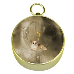 Cute Little Chihuahua With Hearts On The Moon Gold Compasses