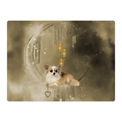 Cute Little Chihuahua With Hearts On The Moon Double Sided Flano Blanket (Mini) 