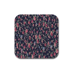 Polka Dotted Rosebuds Rubber Square Coaster (4 Pack)  by retrotoomoderndesigns