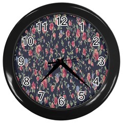 Polka Dotted Rosebuds Wall Clock (black) by retrotoomoderndesigns