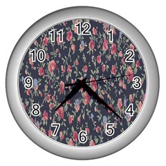 Polka Dotted Rosebuds Wall Clock (silver) by retrotoomoderndesigns