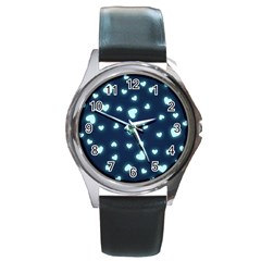 Light Blue Hearts Round Metal Watch by WensdaiAmbrose