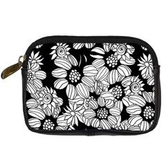 Black & White Floral Digital Camera Leather Case by WensdaiAmbrose