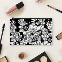 Black & White Floral Cosmetic Bag (medium) by WensdaiAmbrose