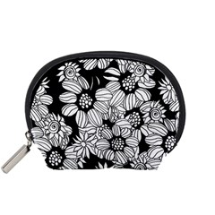 Black & White Floral Accessory Pouch (small) by WensdaiAmbrose