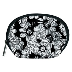 Black & White Floral Accessory Pouch (medium) by WensdaiAmbrose