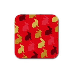 Rabbit, Rabbit - Red Rubber Square Coaster (4 Pack)  by WensdaiAmbrose