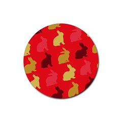 Rabbit, Rabbit - Red Rubber Coaster (round)  by WensdaiAmbrose