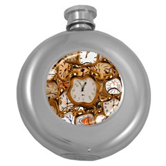 Time Clock Watches Round Hip Flask (5 Oz) by Mariart