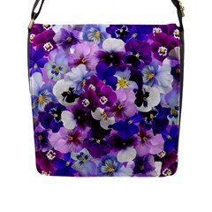 Pretty Purple Pansies Flap Closure Messenger Bag (l) by retrotoomoderndesigns