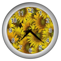 Surreal Sunflowers Wall Clock (silver) by retrotoomoderndesigns