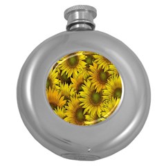 Surreal Sunflowers Round Hip Flask (5 Oz) by retrotoomoderndesigns