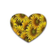 Surreal Sunflowers Rubber Coaster (heart)  by retrotoomoderndesigns