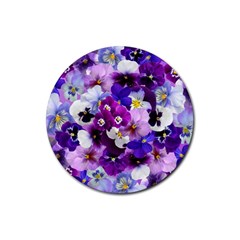 Pretty Purple Pansies Rubber Round Coaster (4 Pack)  by retrotoomoderndesigns