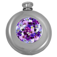 Pretty Purple Pansies Round Hip Flask (5 Oz) by retrotoomoderndesigns