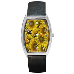 Surreal Sunflowers Barrel Style Metal Watch by retrotoomoderndesigns