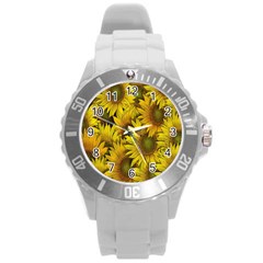 Surreal Sunflowers Round Plastic Sport Watch (l) by retrotoomoderndesigns