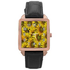 Surreal Sunflowers Rose Gold Leather Watch  by retrotoomoderndesigns