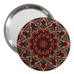 Mandala - Red & Teal 3  Handbag Mirrors by WensdaiAmbrose