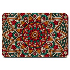 Mandala - Red & Teal Large Doormat  by WensdaiAmbrose