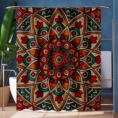 Mandala - Red & Teal Shower Curtain 60  X 72  (medium)  by WensdaiAmbrose