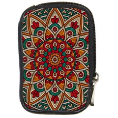 Mandala - Red & Teal Compact Camera Leather Case by WensdaiAmbrose