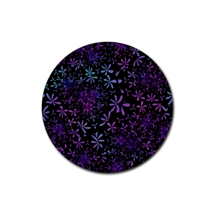 Retro Lilac Pattern Rubber Round Coaster (4 pack) 