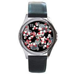 Plumflower Round Metal Watch by WensdaiAmbrose