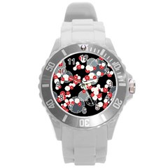 Plumflower Round Plastic Sport Watch (l) by WensdaiAmbrose