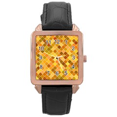 Square Pattern Diagonal Rose Gold Leather Watch  by Mariart