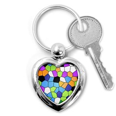 Stained Glass Colourful Pattern Key Chains (heart)  by Mariart