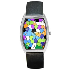 Stained Glass Colourful Pattern Barrel Style Metal Watch by Mariart