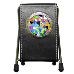 Stained Glass Colourful Pattern Pen Holder Desk Clock by Mariart