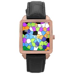 Stained Glass Colourful Pattern Rose Gold Leather Watch  by Mariart