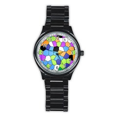 Stained Glass Colourful Pattern Stainless Steel Round Watch by Mariart