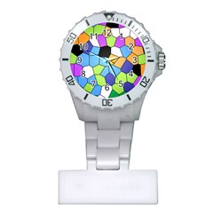 Stained Glass Colourful Pattern Plastic Nurses Watch by Mariart