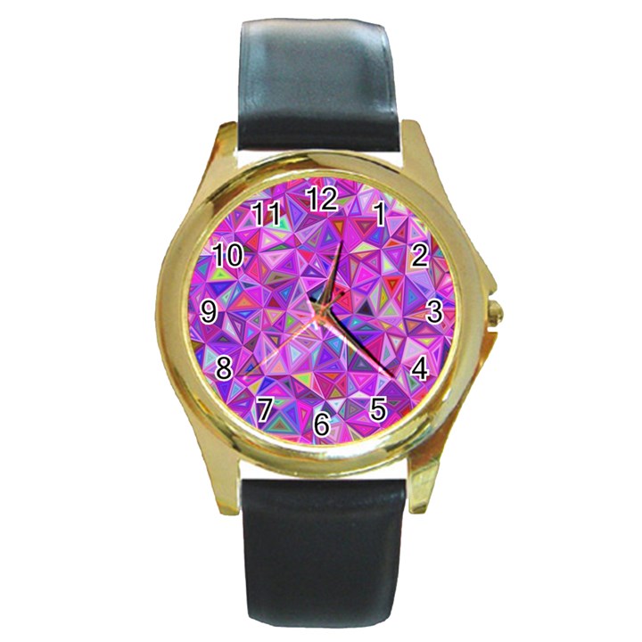 Pink Triangle Background Abstract Round Gold Metal Watch