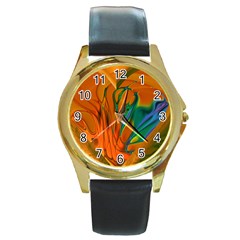 Pattern Heart Love Lines Round Gold Metal Watch by Mariart