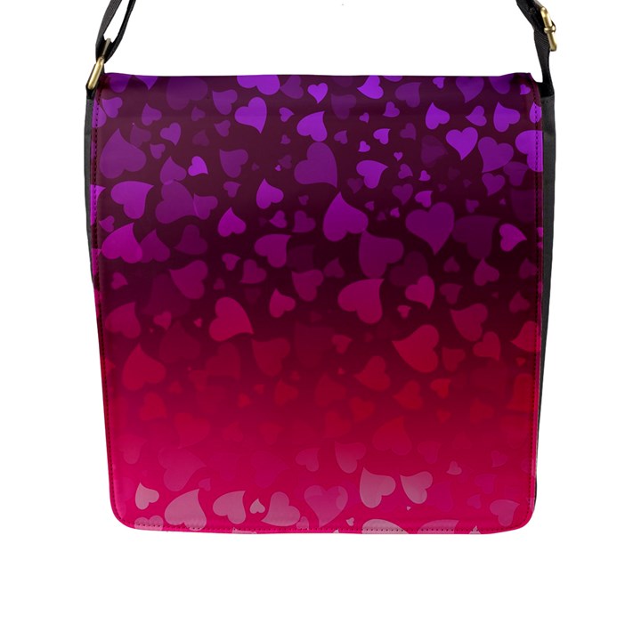 Purple Pink Hearts  Flap Closure Messenger Bag (L)