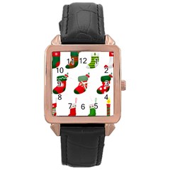 Christmas Stocking Candle Rose Gold Leather Watch  by Mariart